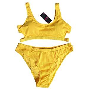 Shekini Womens Size XL Bikini New Ribbed Two Piece Cut Out Padded Top Edgy